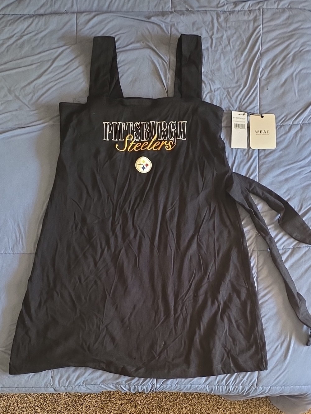 NWT WEAR by Erin Andrews Pittsburgh Steelers Black Wrap Dress Size Large